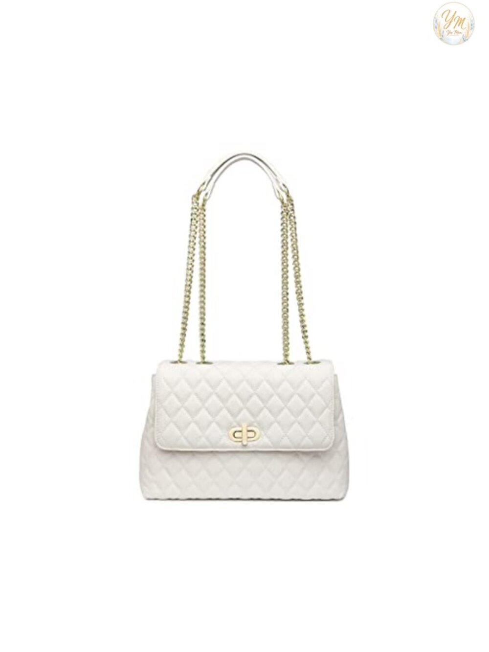 Quilted Vegan Leather Crossbody Bag Flap Gold Hardware Chain Purse